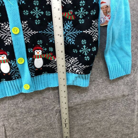 NWT Merry Christmas Ugly Christmas Sweater Unisex M Blue V Neck Cardigan Grandma - Picture 11 of 11